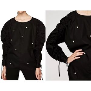 NWT ZARA black pearl tunnel sleeve blouse